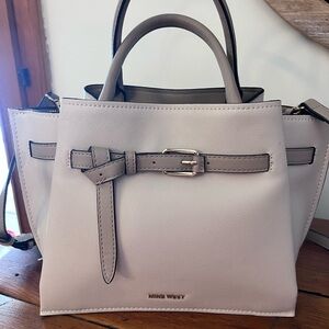 Nine West Taupe-Beige Satchel with Belt Accent